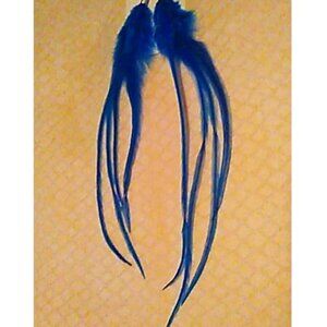 Earrings Feather Long Narrow Vibrant Blue Pierced Handmade Boho Hippie New